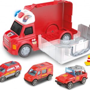 Auto hasičské s efekty a 6 malými auty 34 cm