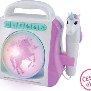 Karaoke box s mikrofonem jednorožec 21x9x19 cm - český obal
