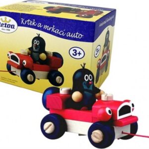 Krtek a mrkací auto dřevo tahací 14cm