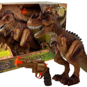  Pohybující se dinosaurus Tyrannosaurus s vodní párou a pistolí žlutohnědý