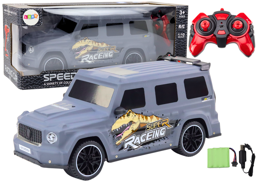 RC Auto na Dálkové Ovládání s Dinosaurem v Měřítku 1:10 šedé
