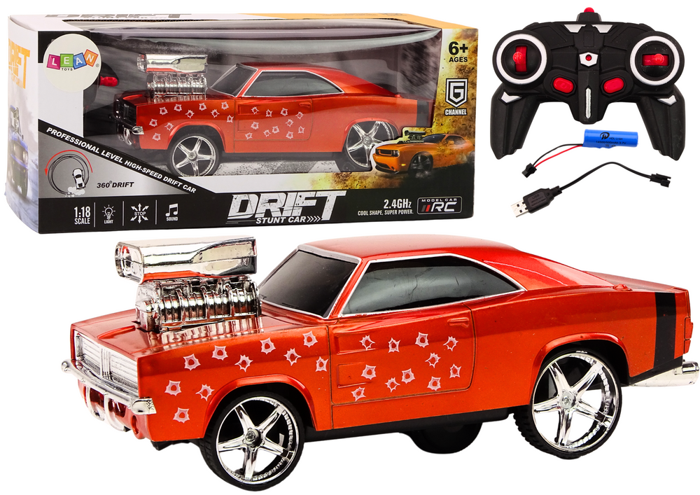 Dálkově ovládané auto 1:18 Drift 360 světla zvuky červené