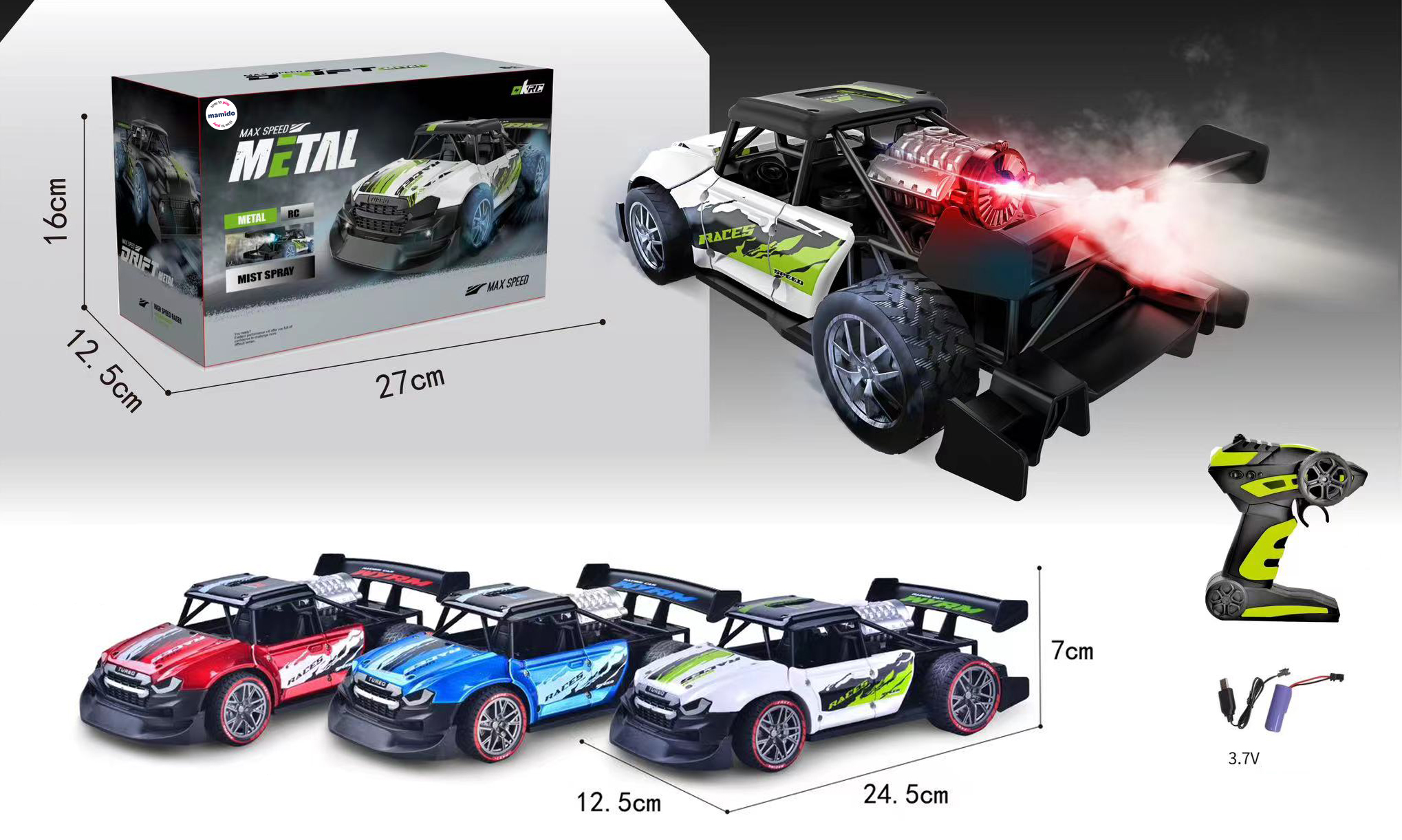 Mamido Autíčko na dálkové ovládání Metal Max Speed s kouřovým efektem modré
