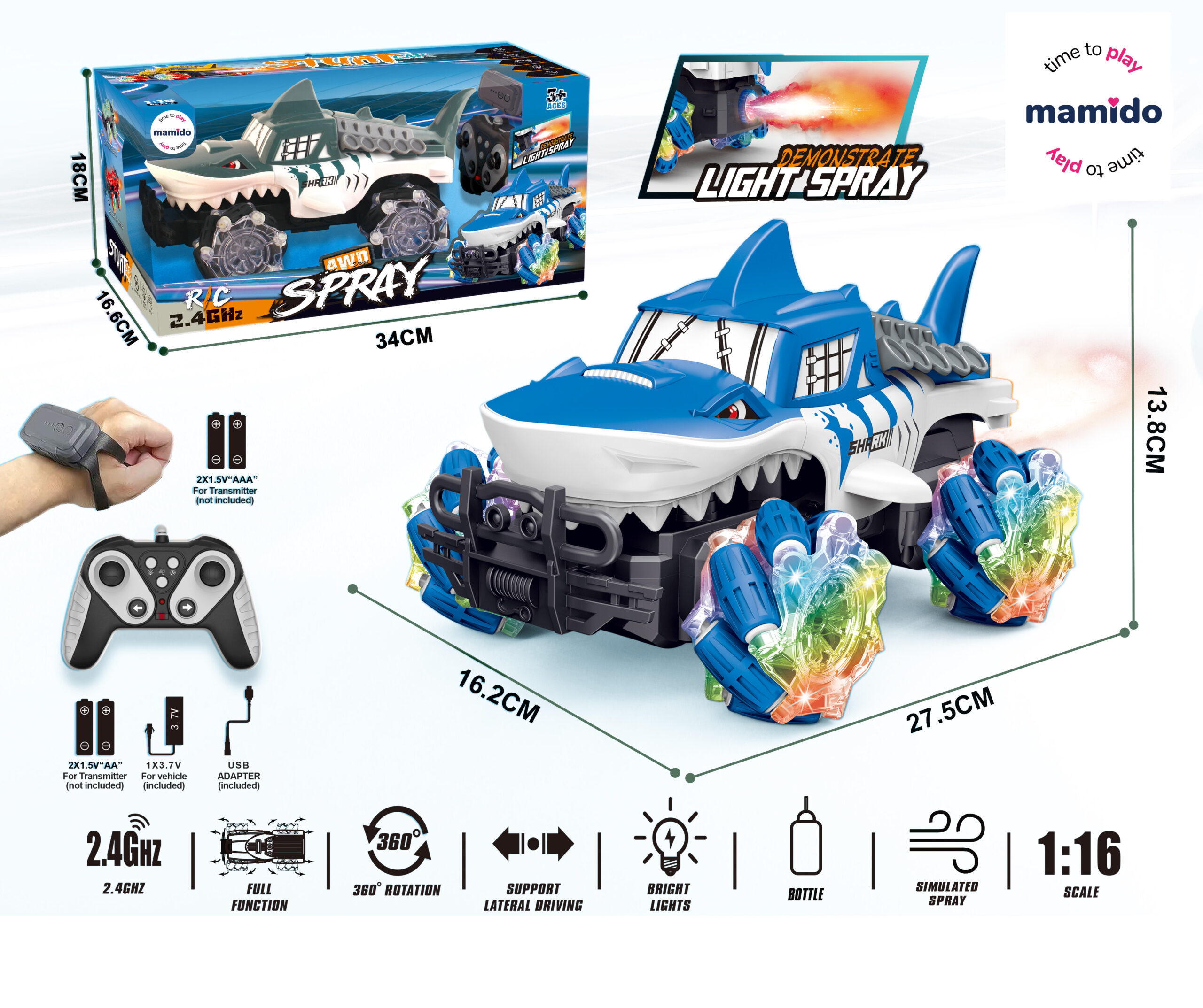 Mamido Auto na dálkové ovládání RC 1:16 Shark Stunt modré