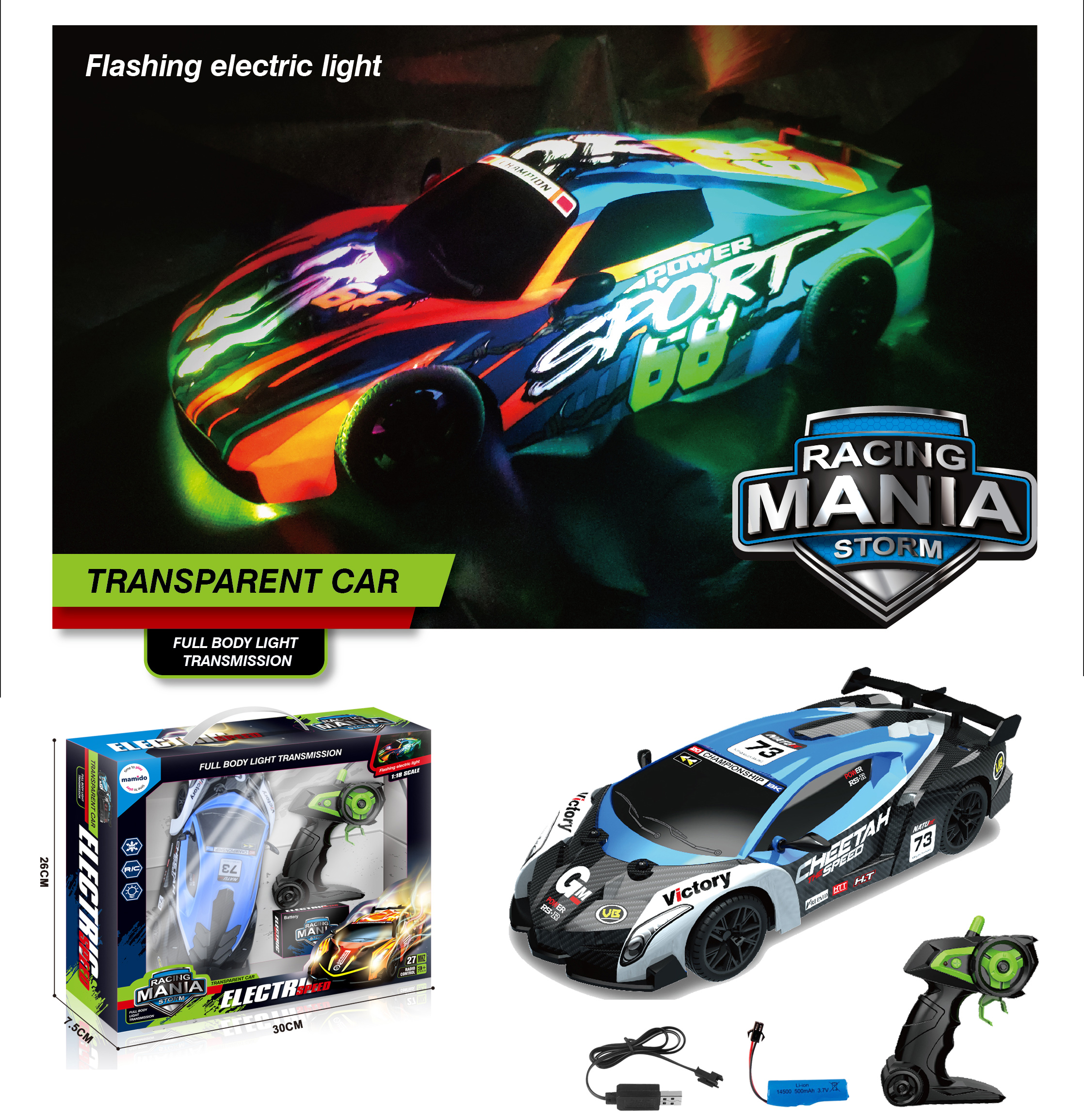 Mamido Auto na dálkové ovládání RC Racing Mania 1:18 se světelnými efekty modré