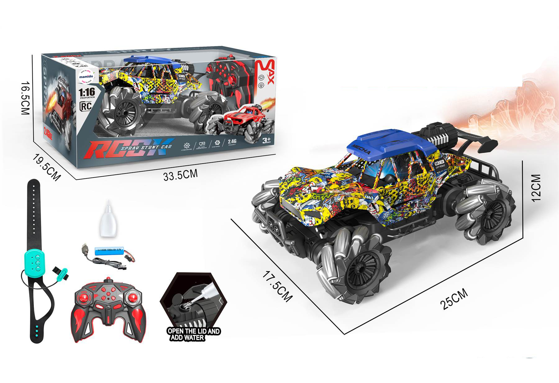 Mamido Terénní autíčko na dálkové ovládání Show Truck 1:16 s kouřovým efektem 4x4 MT1362
