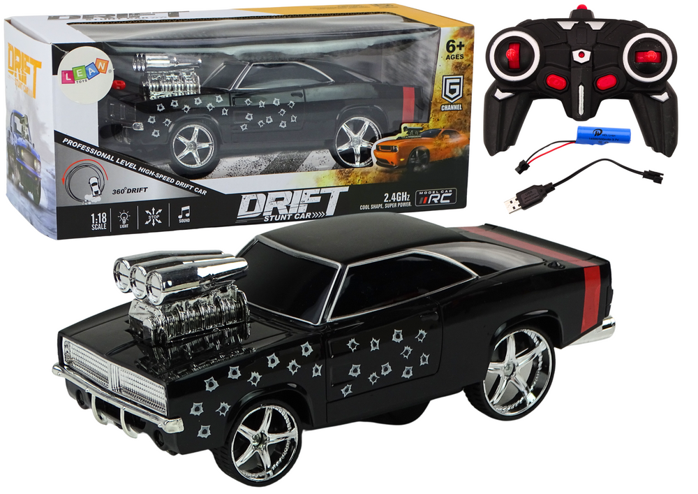 RC auto 1:18 Drift 360 světla a zvuky černé