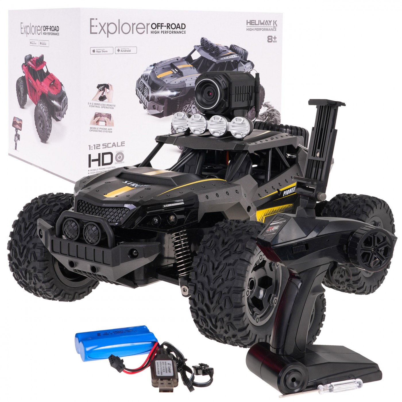 Terénní autíčko na dálkové ovládání Crawler Pioneer 1:12 s kamerou šedé