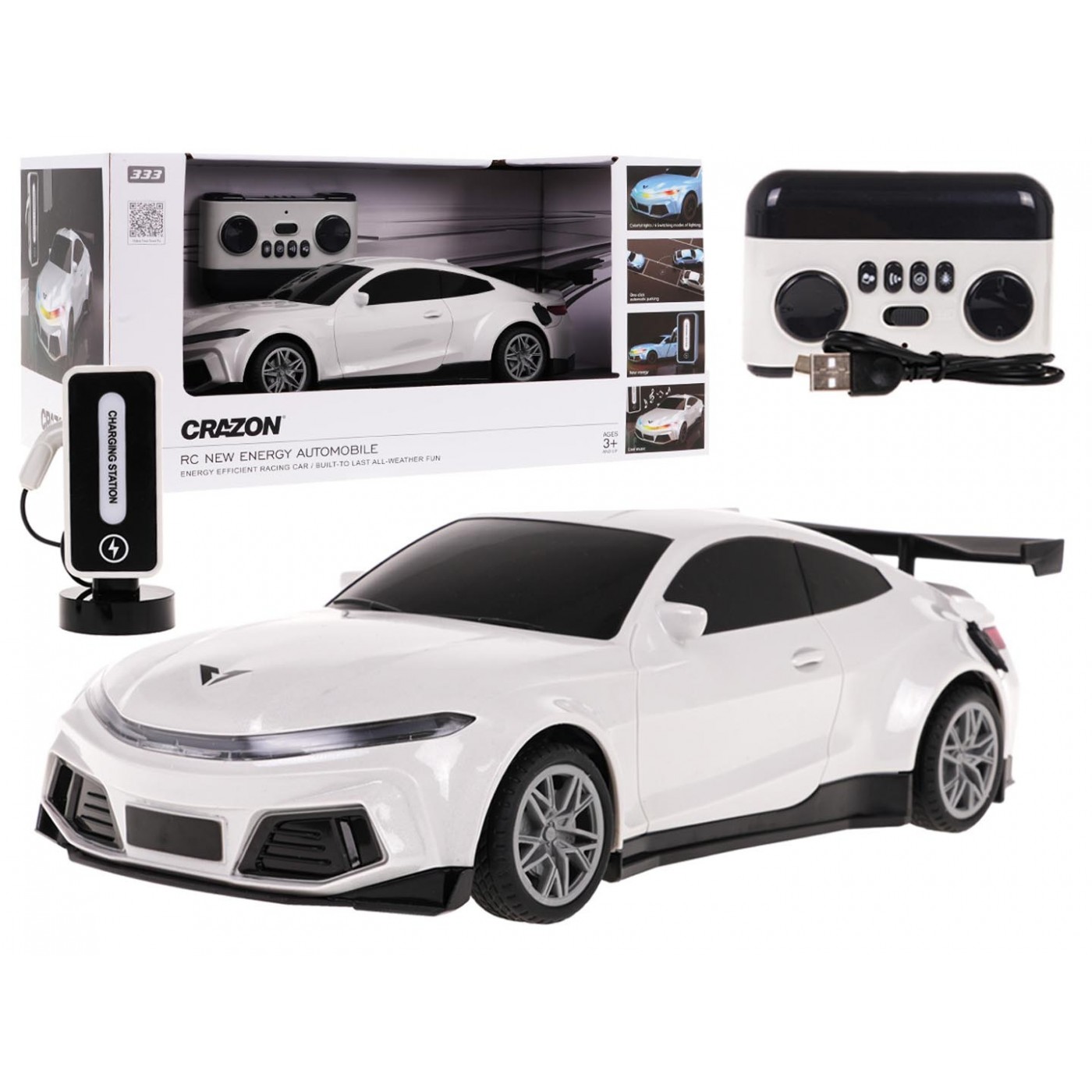 Elektrické auto na dálkové ovládání R/C s nabíjecí stanici bílé