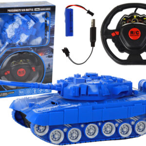 Vojenský tank 1:18 na dálkové ovládání RC s efekty 27 MHz modrý